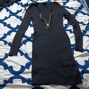 Sexy! Ribbed black bodycon dress with gold zipper